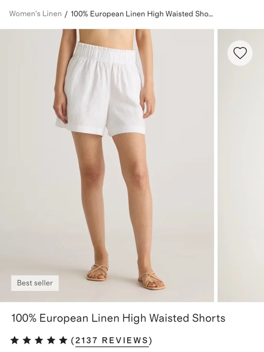 Quince White High-Waisted Linen Shorts - Picture 1 of 2